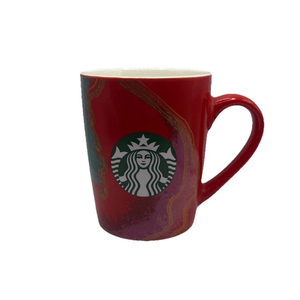 Starbucks Red and Green Coffee Mug with Gold Accents 10 fl oz Christmas